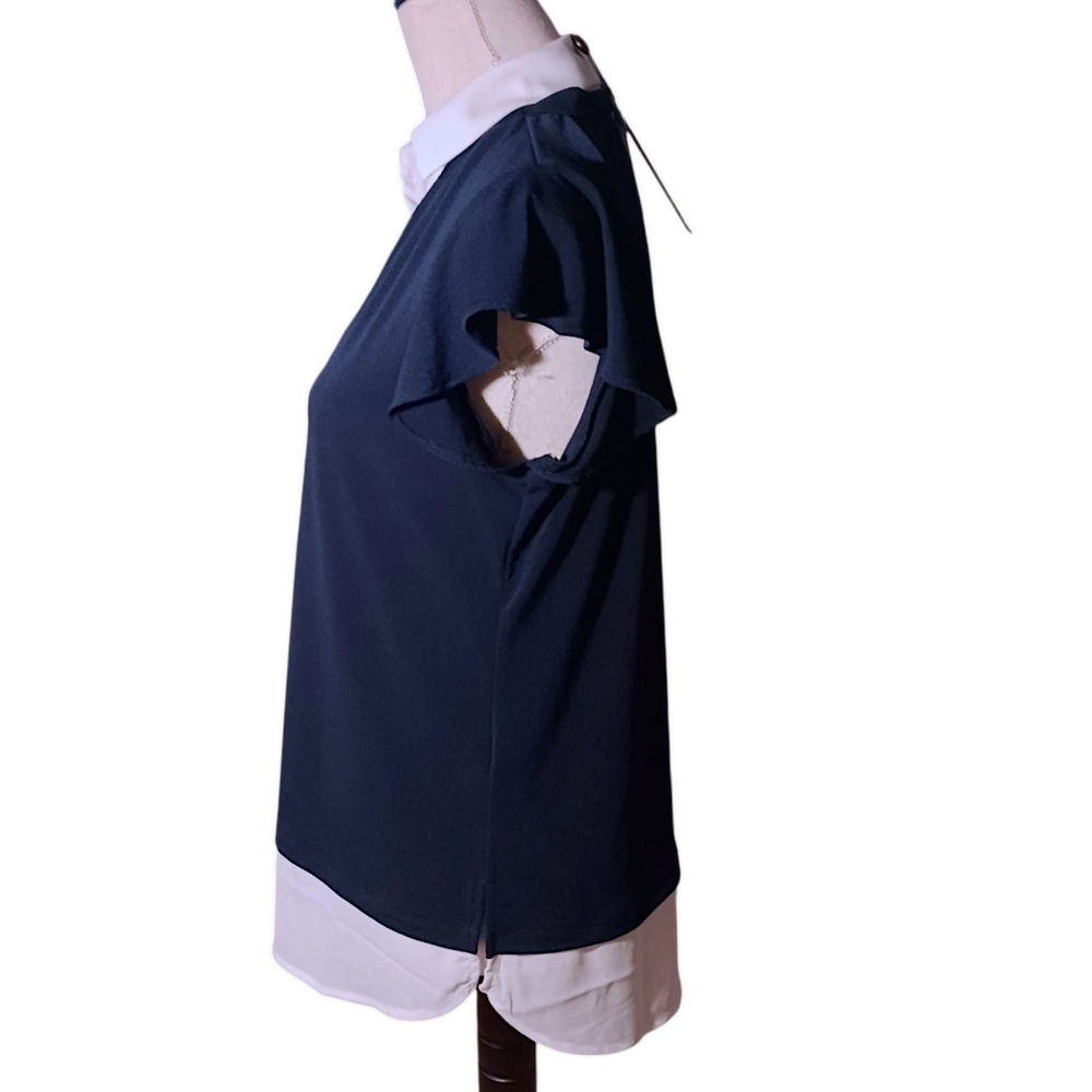 NWT Adrianna Papell Navy & White Blouse - Picture 2 of 8